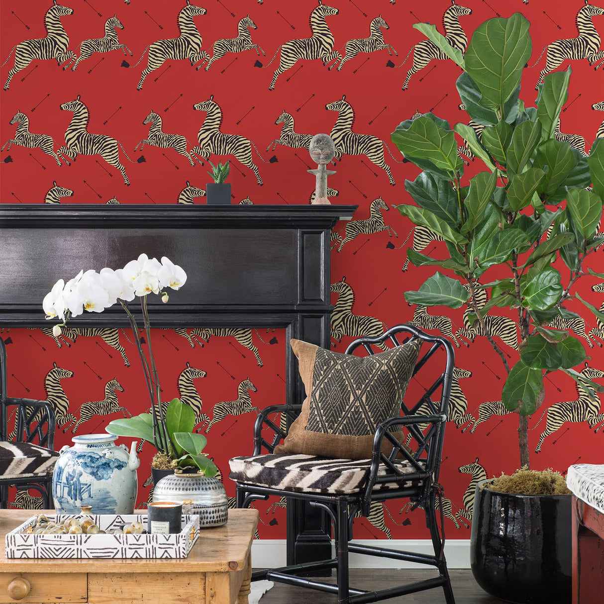 Brewster Home Fashions Scalamandre Scalamandre Nuwallpaper Zebra Print Masai Red Wallpaper