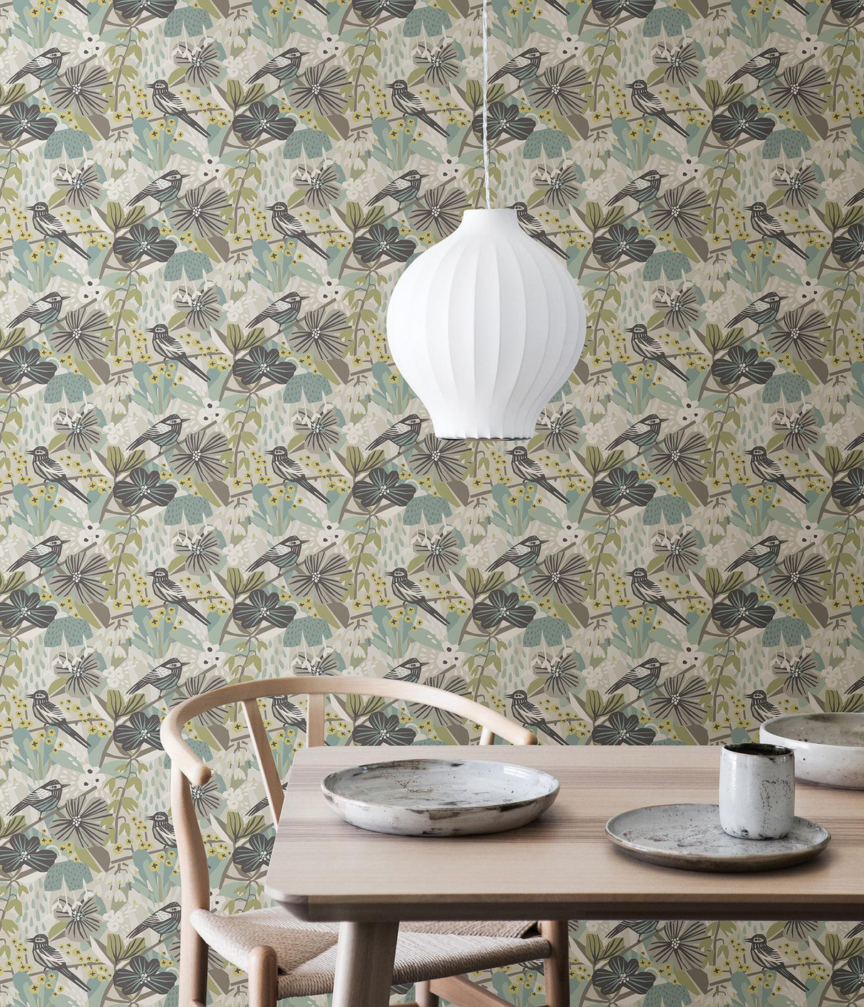 Brewster Home Fashions Pip & Lo Pip & Lo Nuwallpaper Birds Grey Aqua Wallpaper