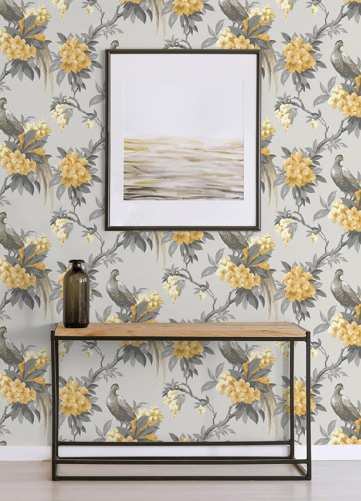 Brewster Home Fashions Brewster Archive Collection Birds Grey/Mustard Wallpaper