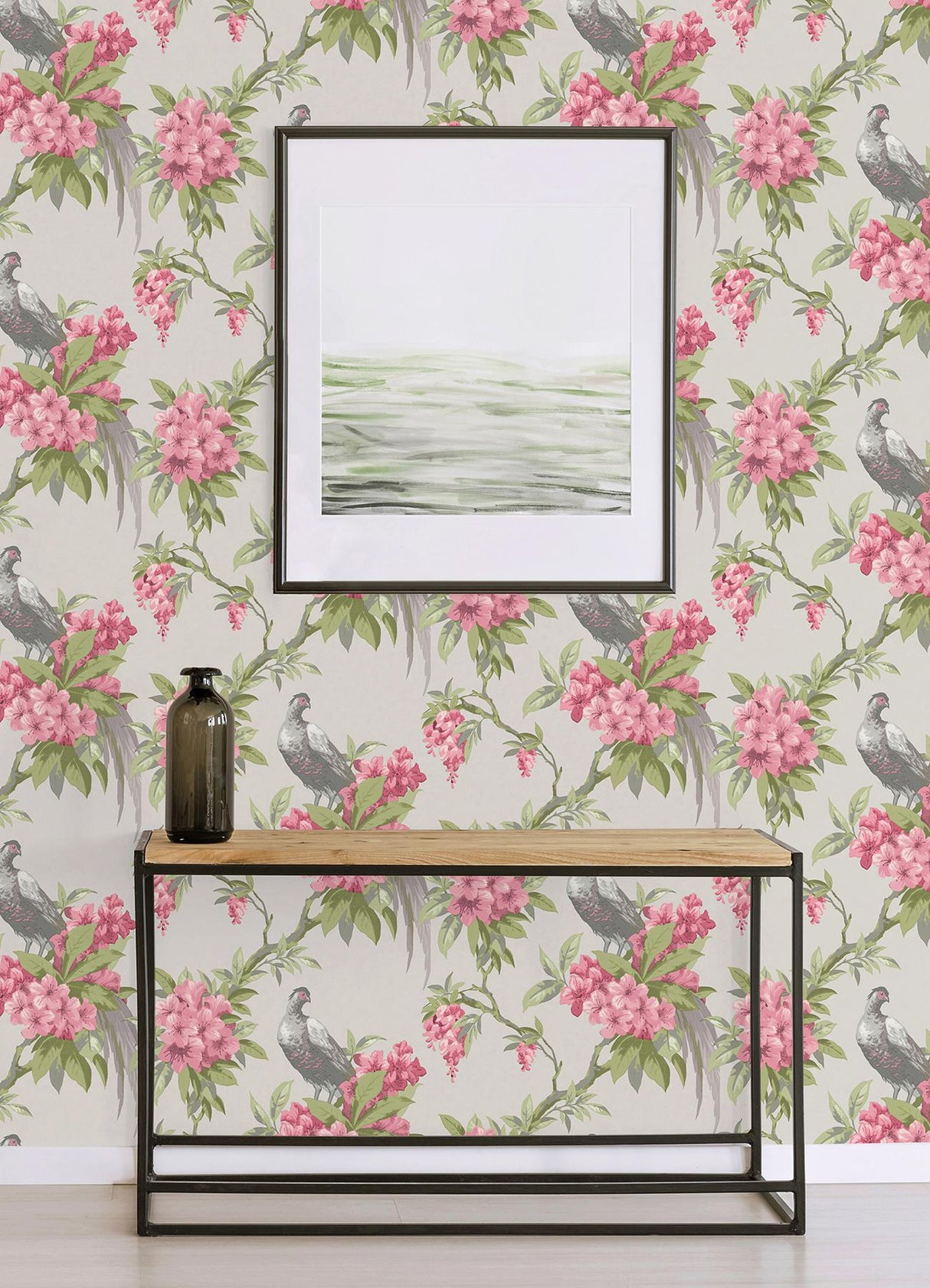 Brewster Home Fashions Brewster Archive Collection Birds Grey/Pink Wallpaper