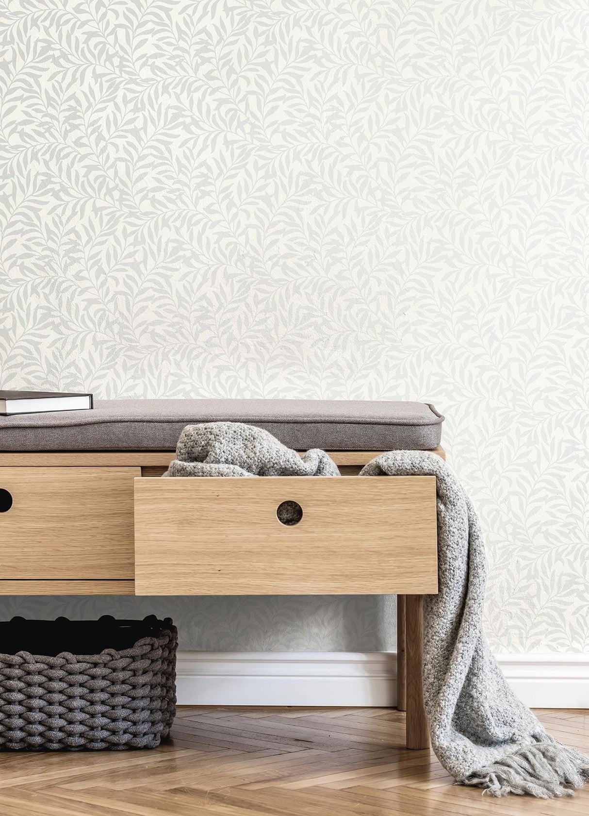 Brewster Home Fashions Brewster Archive Collection Leaves Grey/White Wallpaper