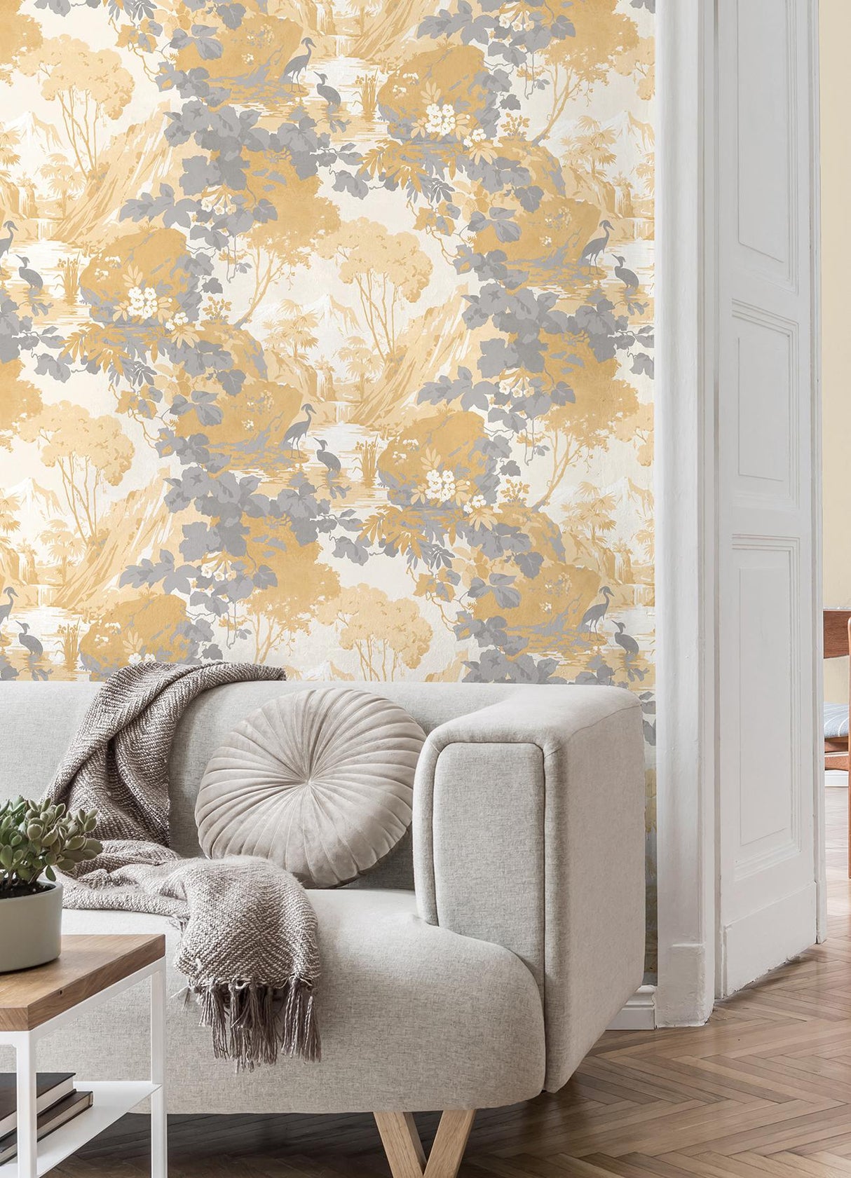 Brewster Home Fashions Brewster Archive Collection Birds Mustard/Grey Wallpaper