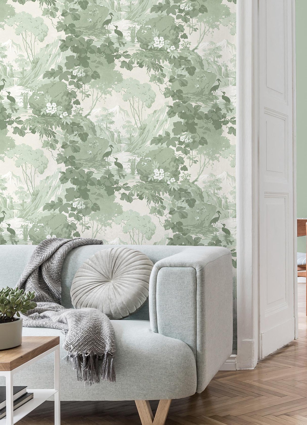 Brewster Home Fashions Eden Sage Crane Lagoon Wallpaper