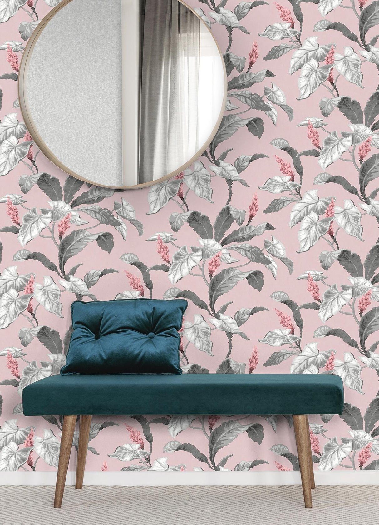 Brewster Home Fashions Meridian Parade Pink Tropical Leaves Wallpaper