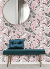 Brewster Home Fashions Meridian Parade Pink Tropical Leaves Wallpaper