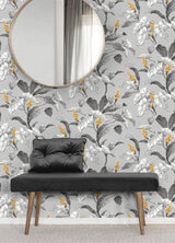 Brewster Home Fashions Brewster Archive Collection Leaves Mustard/Grey Wallpaper
