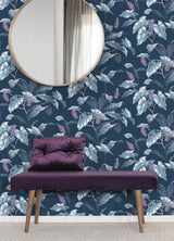 Brewster Home Fashions Brewster Archive Collection Leaves Dark Blue/Purple Wallpaper