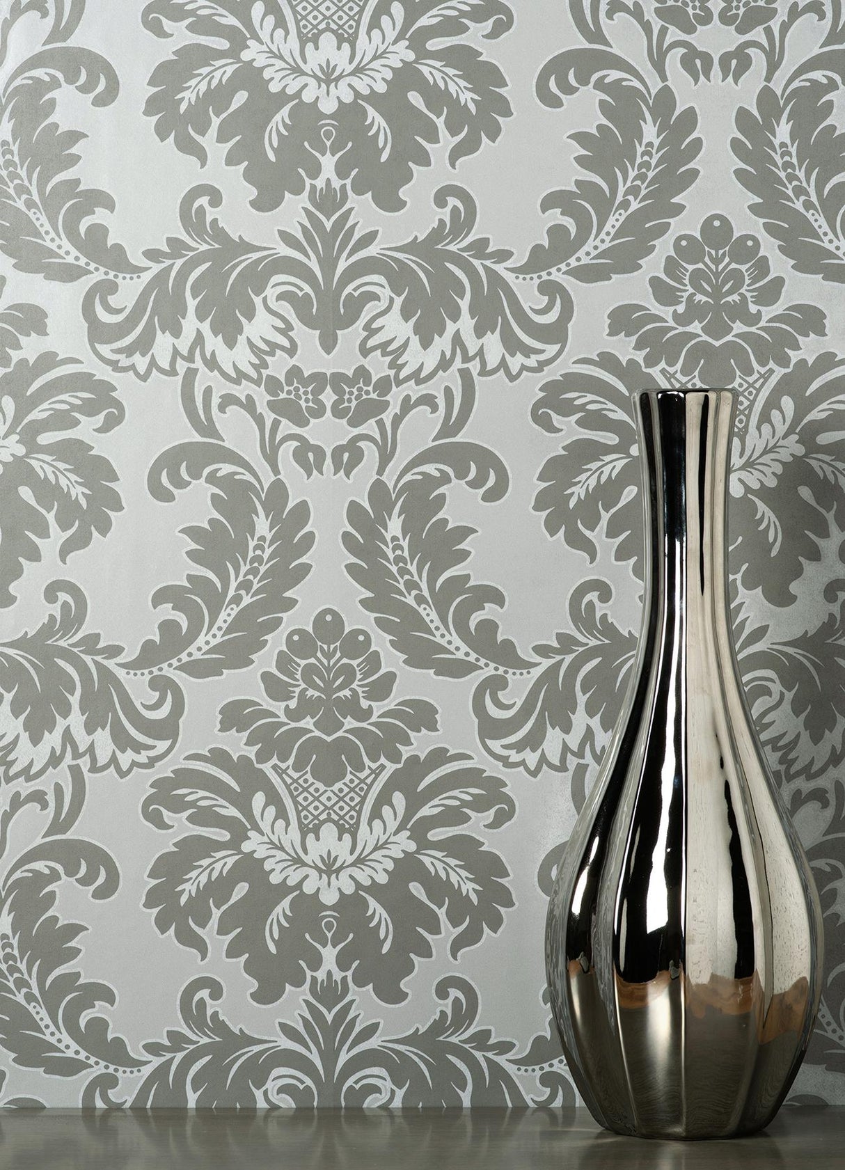 Brewster Home Fashions Brewster Archive Collection Damask Grey Wallpaper