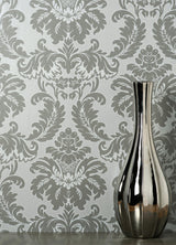 Brewster Home Fashions Brewster Archive Collection Damask Grey Wallpaper