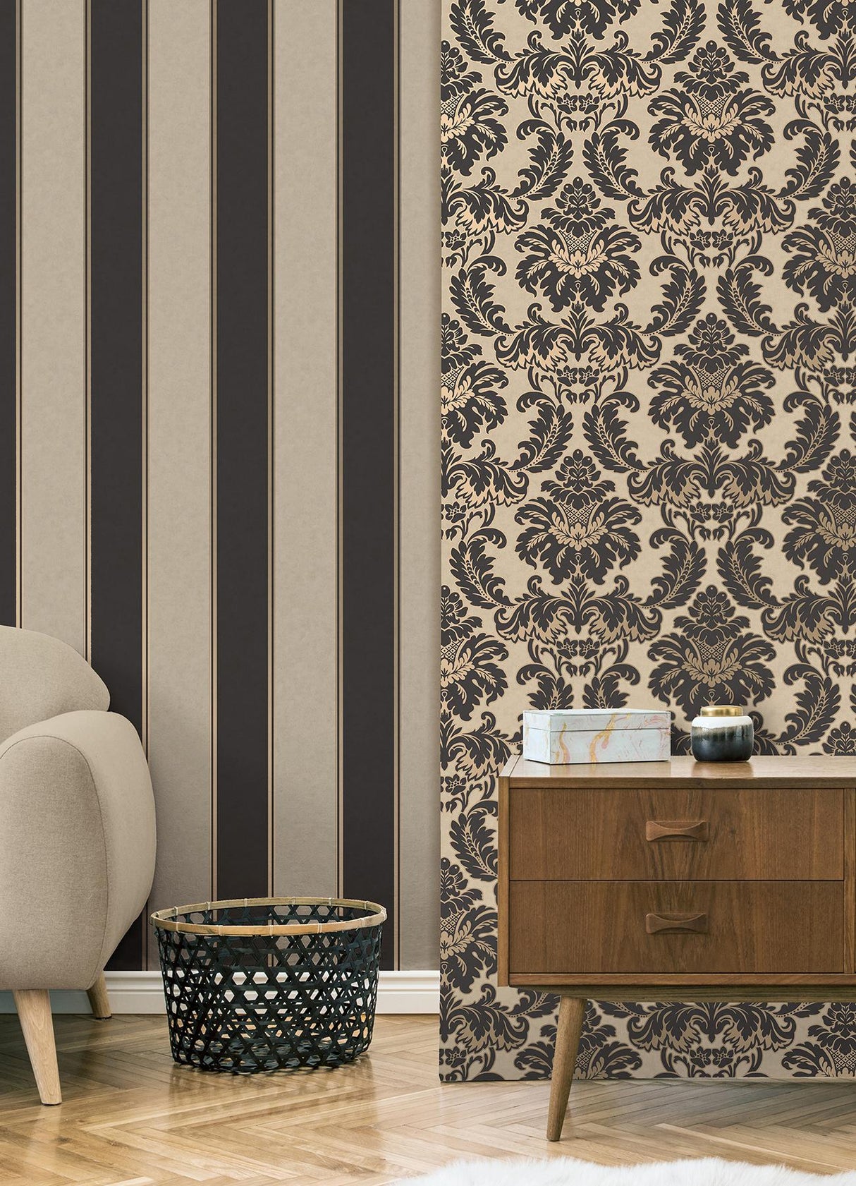 Brewster Home Fashions Brewster Archive Collection Stripes Black Wallpaper