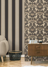 Brewster Home Fashions Brewster Archive Collection Stripes Black Wallpaper