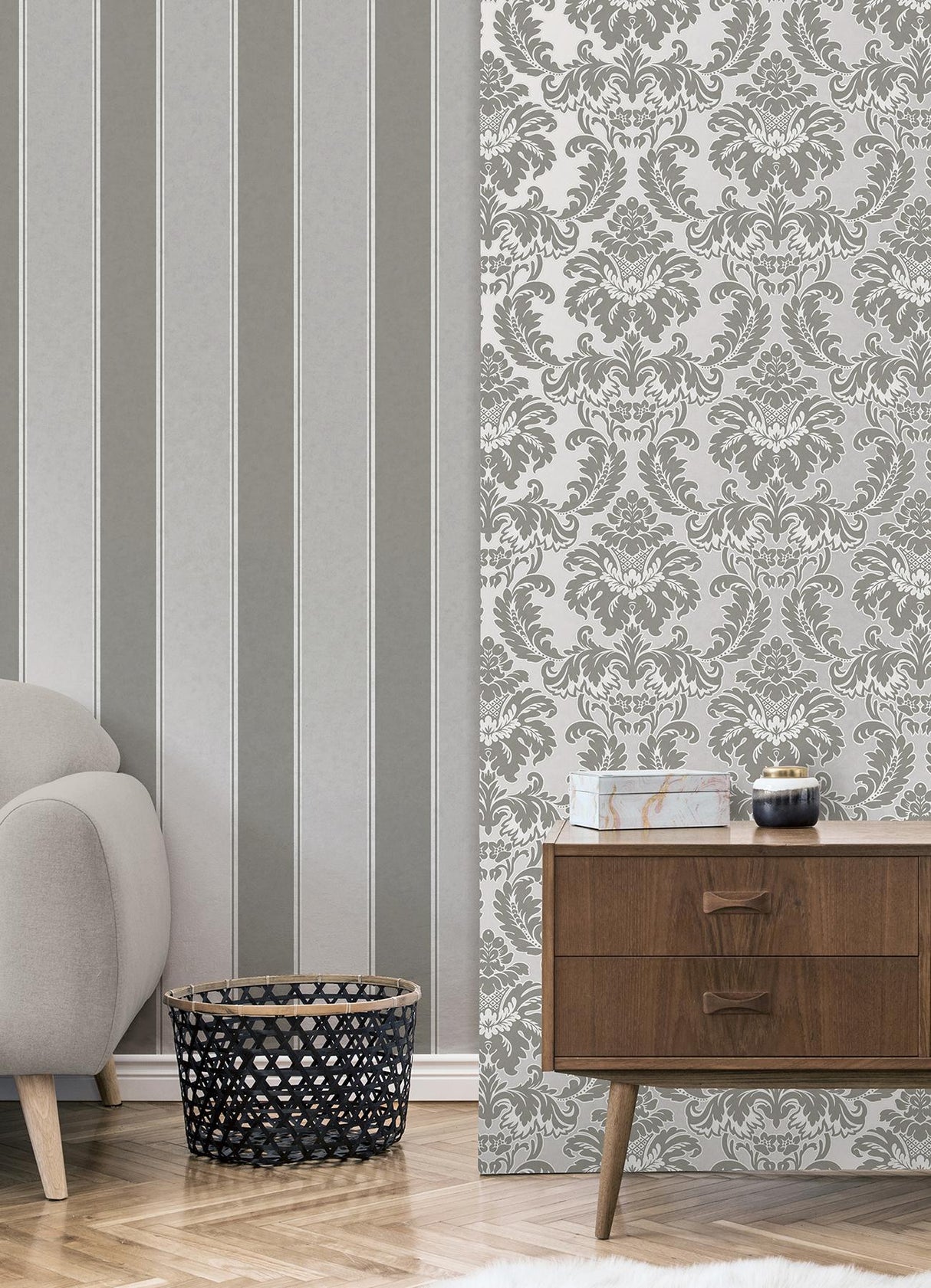 Brewster Home Fashions Brewster Archive Collection Stripes Grey Wallpaper