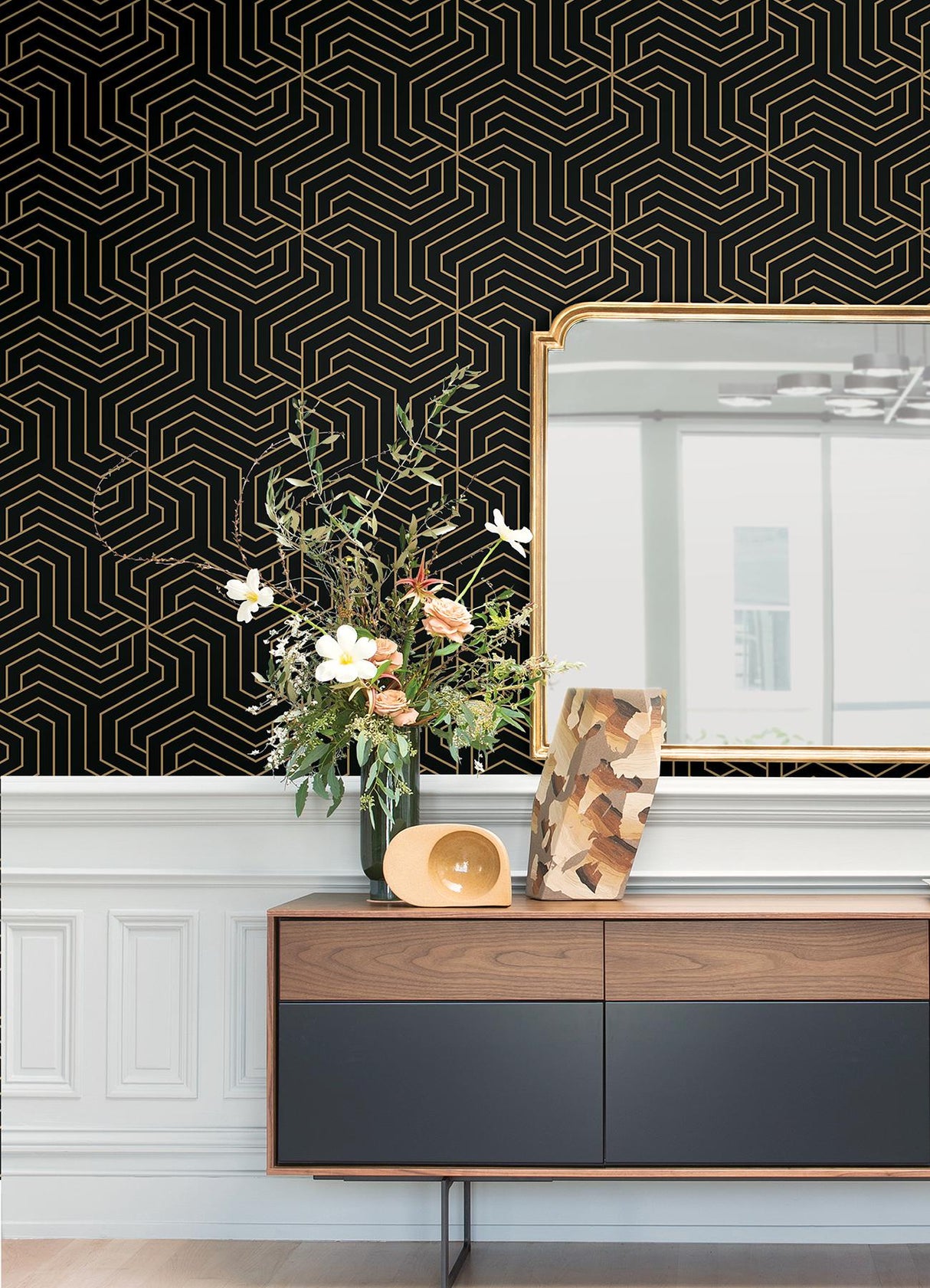 Brewster Home Fashions Rachel Zoe Rachel Zoe Nuwallpaper Geometrics Black Wallpaper