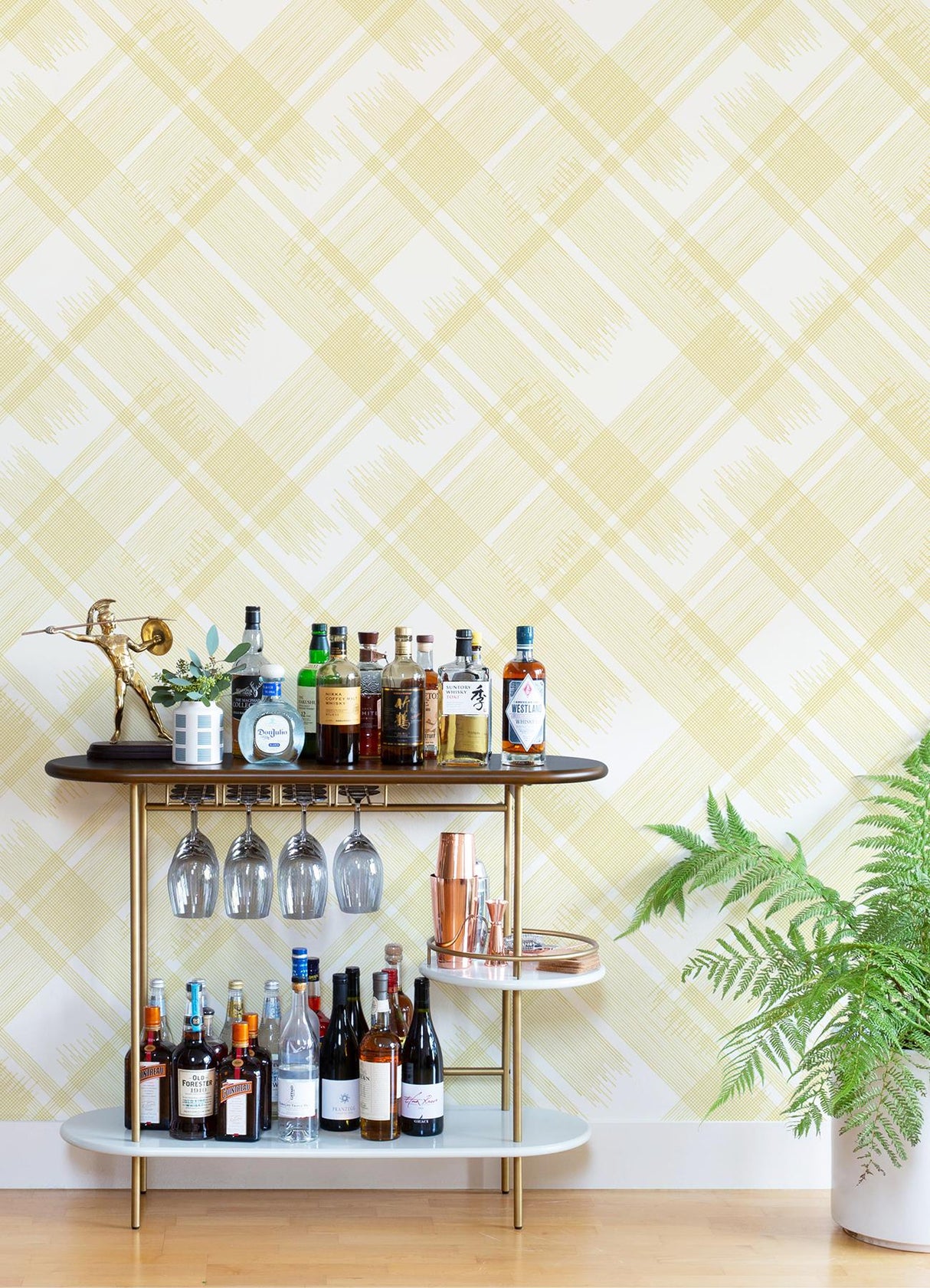 A-Street Prints Zag Yellow Modern Plaid Wallpaper