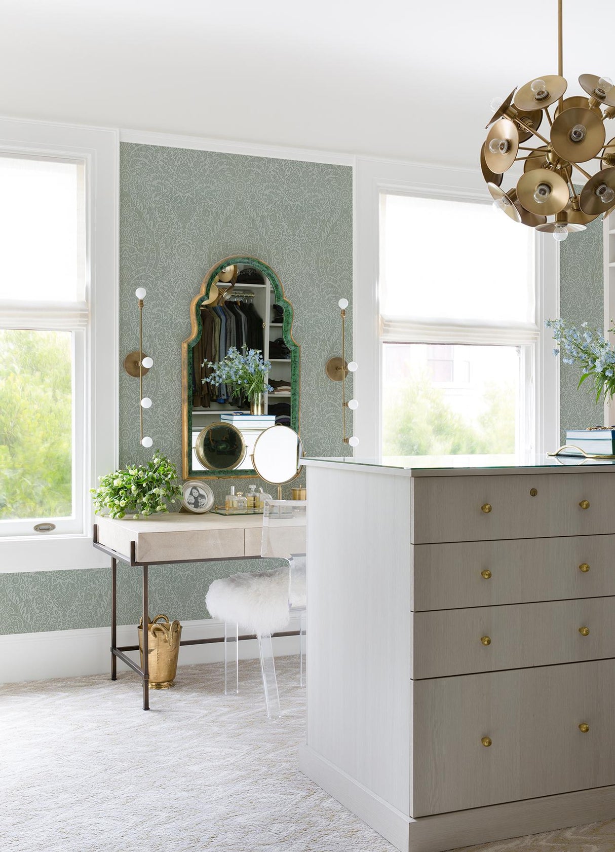 A-Street Prints Maris Silver Flock Damask Wallpaper