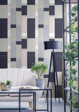 Seabrook De Stijl Geometric Indigo & Metallic Silver Wallpaper