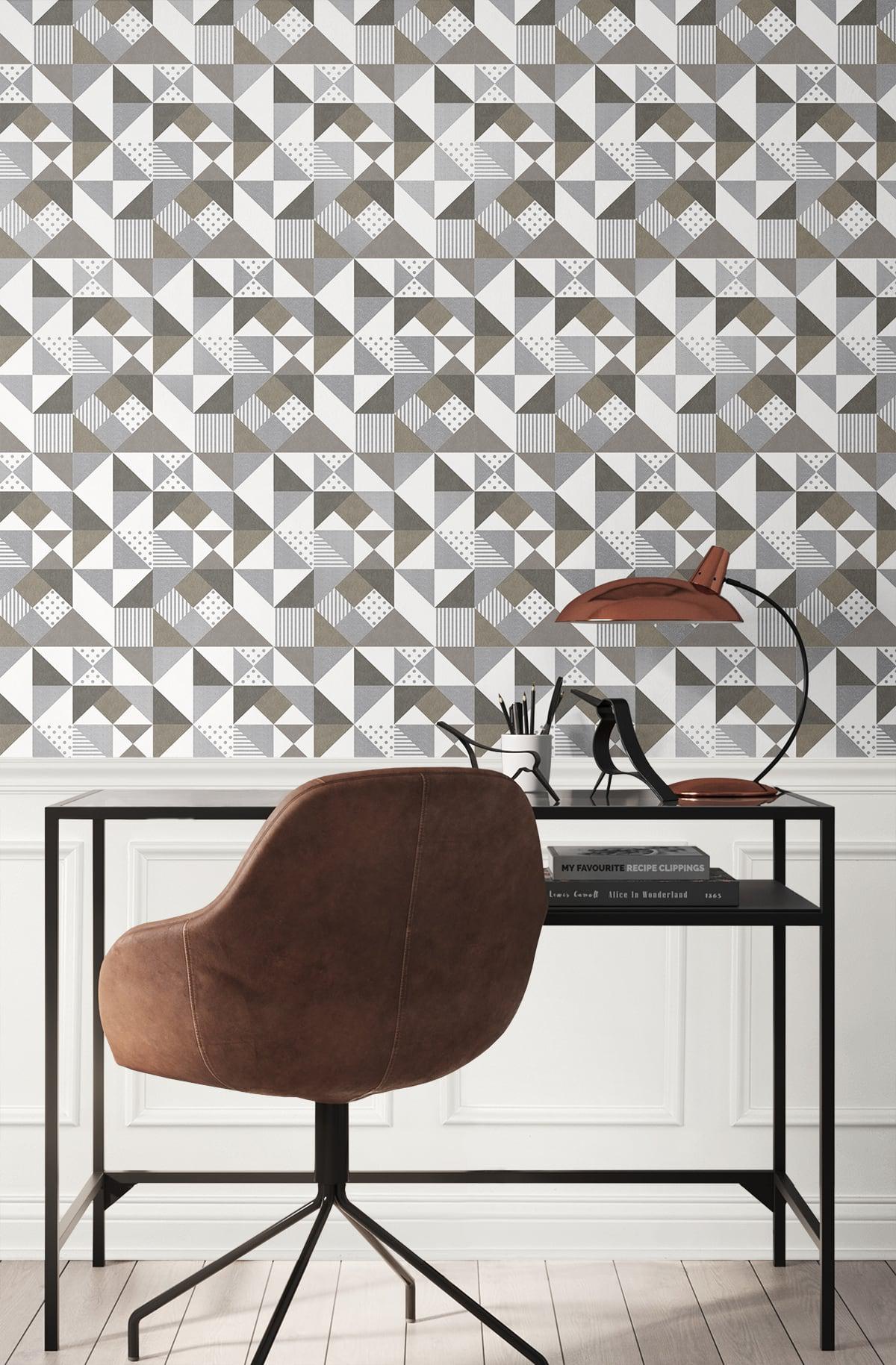 Seabrook Lozenge Geometric Silver & Antique Bronze Wallpaper