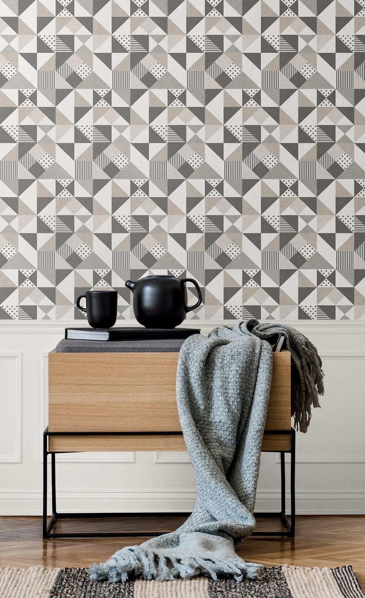Seabrook Lozenge Geometric Hammered Steel & Pavestone Wallpaper