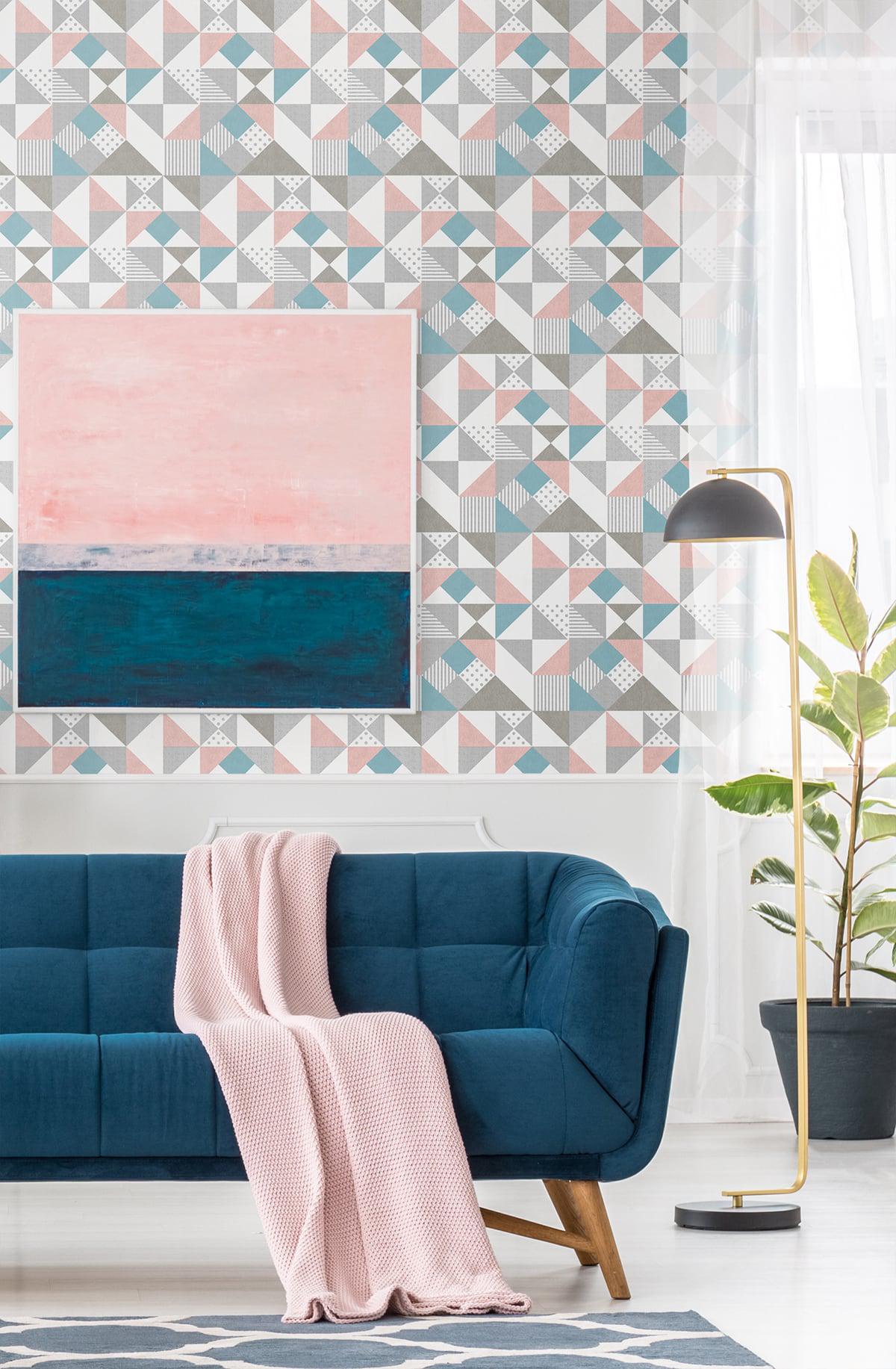 Seabrook Lozenge Geometric Metallic Silver & Perry Teal Wallpaper