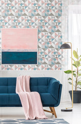 Seabrook Lozenge Geometric Metallic Silver & Perry Teal Wallpaper