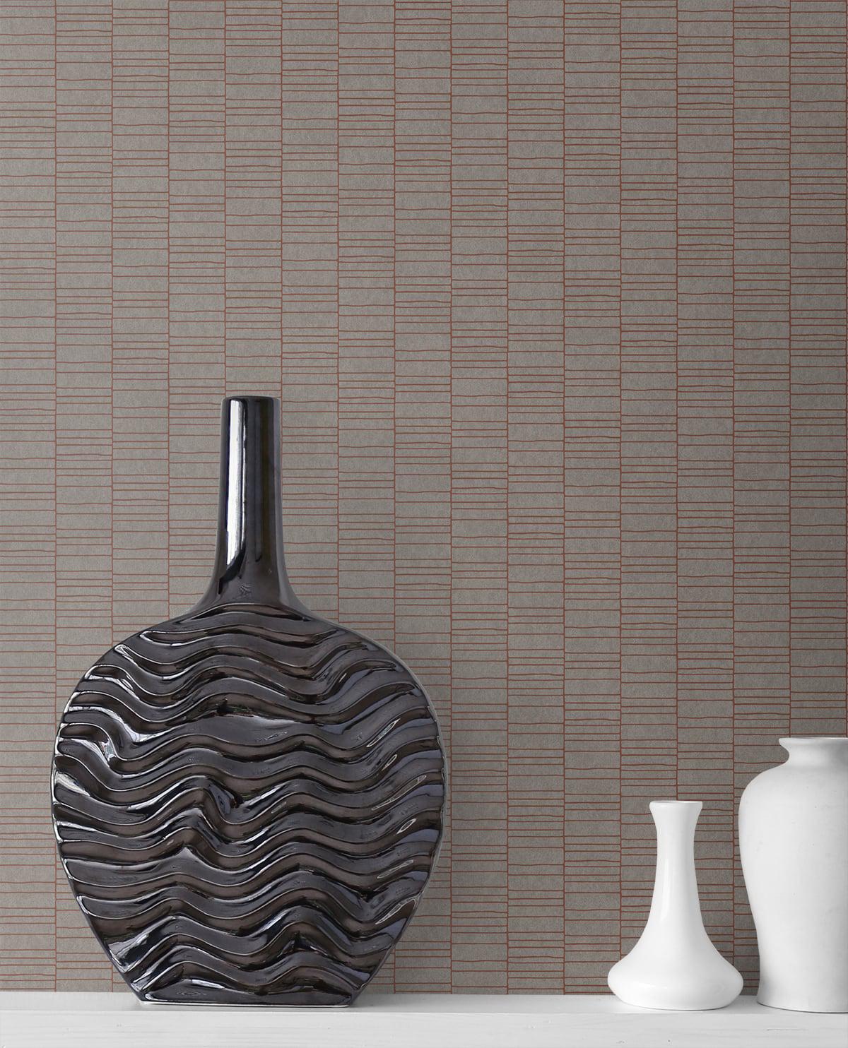 Seabrook Deco Spliced Stripe Graphite & Terra Cotta Wallpaper