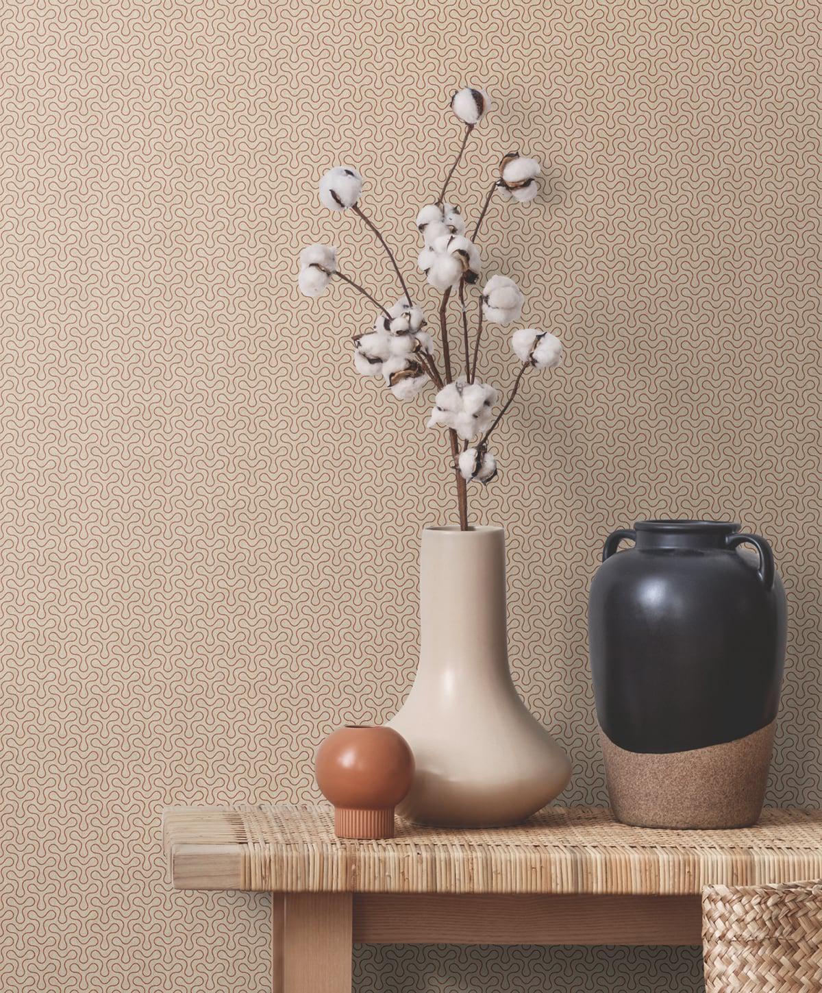 Seabrook Spiro Geometric Ivory & Terra Cotta Wallpaper