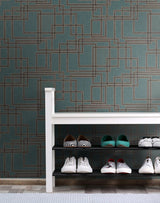 Seabrook Bauhaus Cityscape Perry Teal & Warm Stone Wallpaper