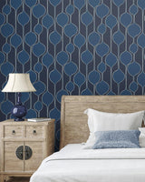 Seabrook Minimalist Geometric Celtic Blue Wallpaper