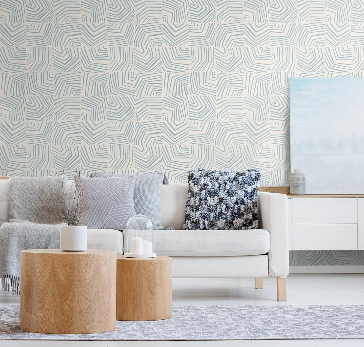 Seabrook Linework Maze Sky Blue Wallpaper