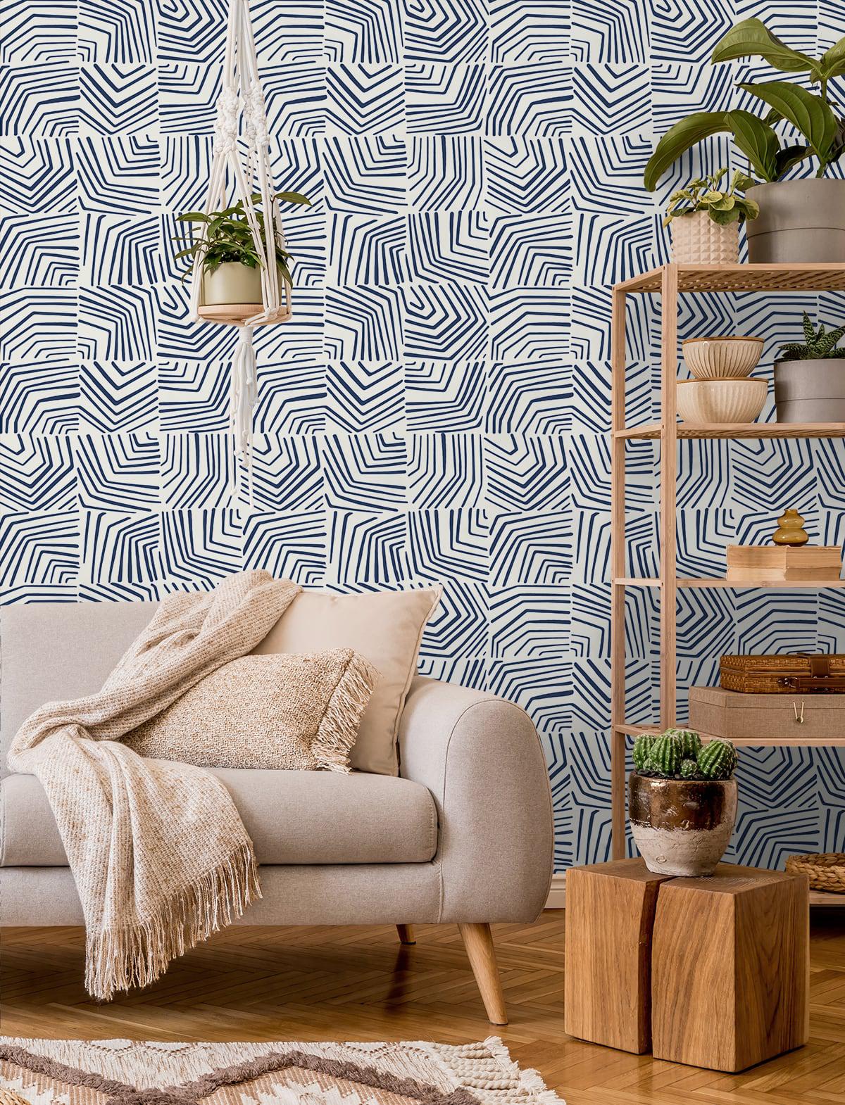 Seabrook Linework Maze Imperial Blue Wallpaper