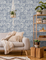Seabrook Linework Maze Imperial Blue Wallpaper