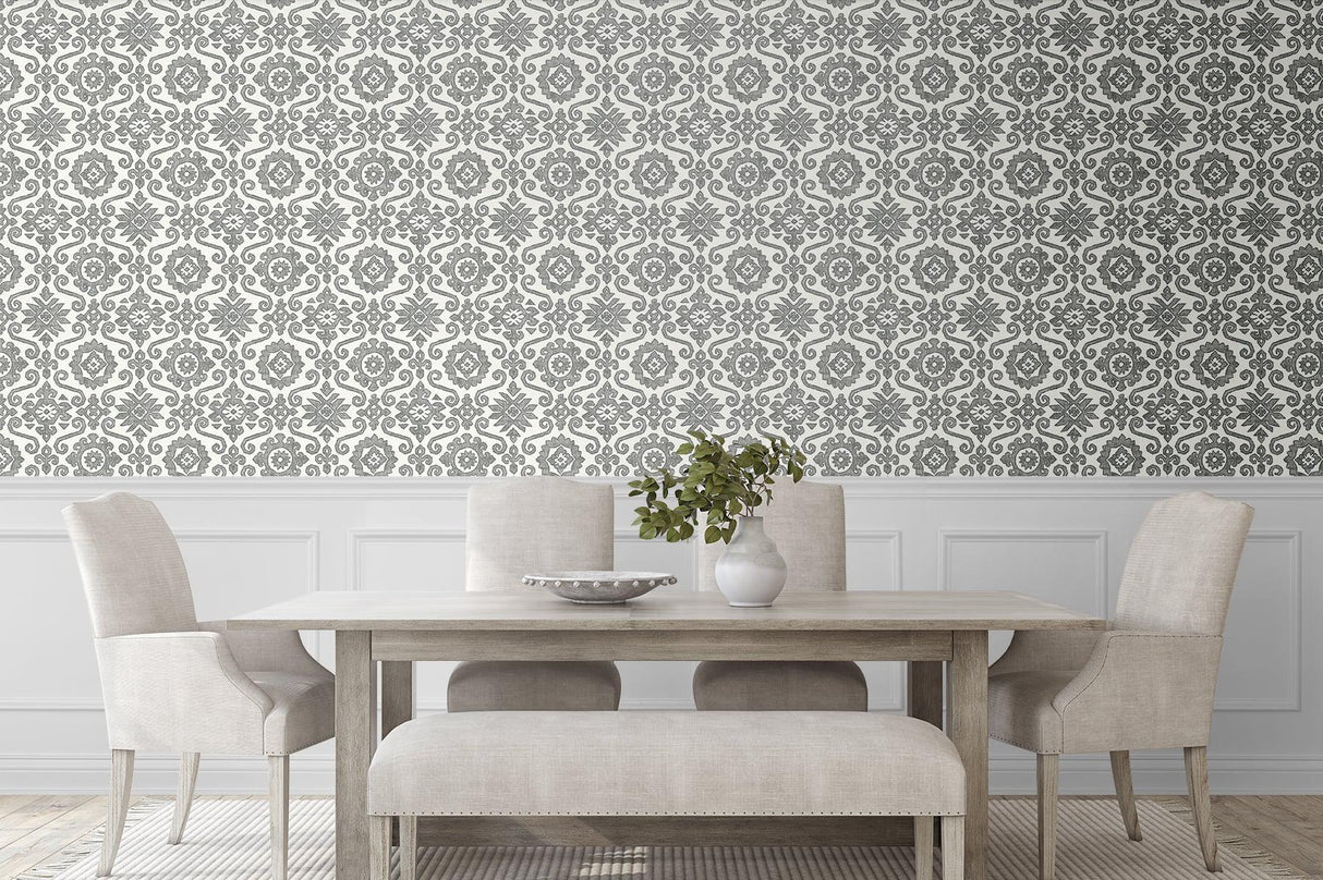 Seabrook Augustine Charcoal & Linen Wallpaper