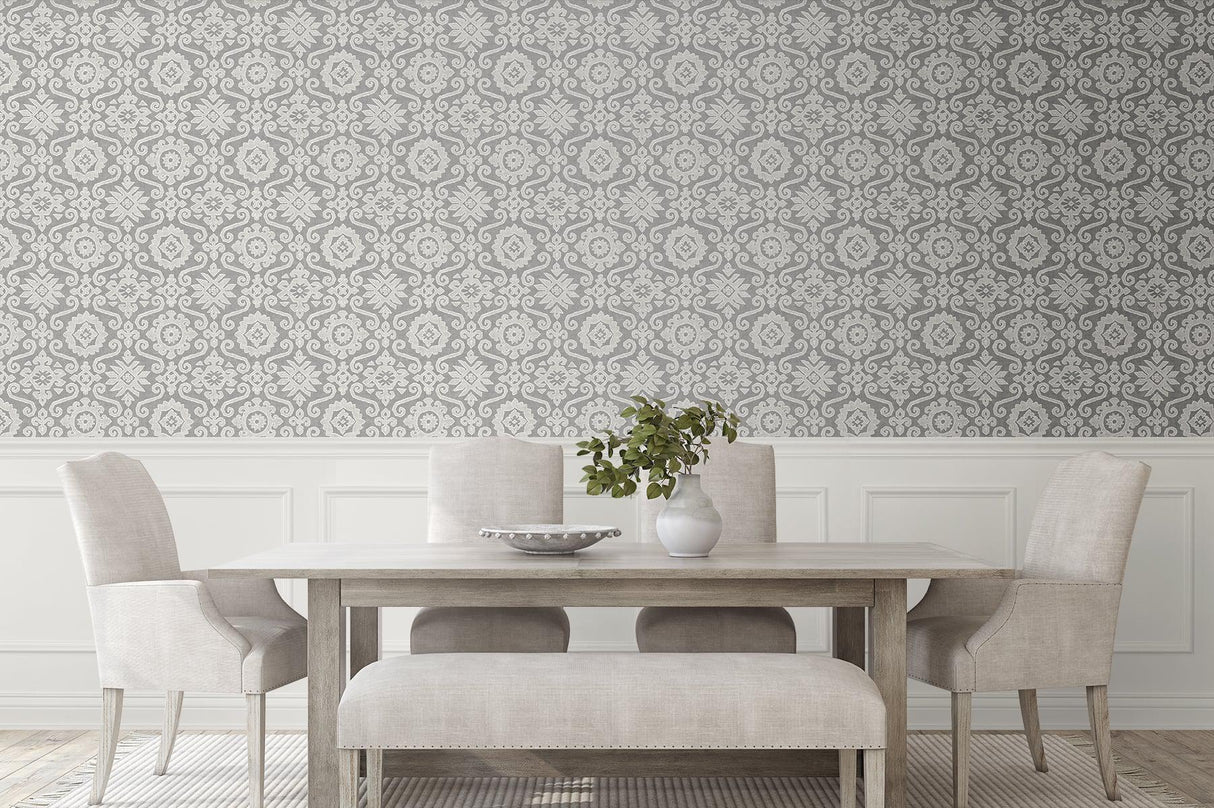 Seabrook Augustine Pewter & Stone Wallpaper