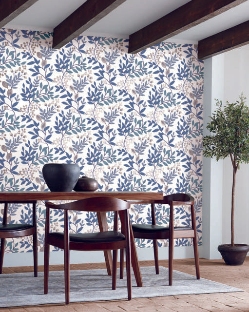 York Eden Retreat White/Blue Wallpaper