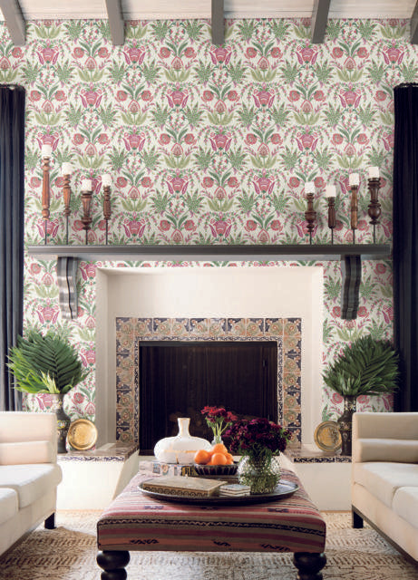 York Seaside Jacobean Beige/Green/Red Wallpaper