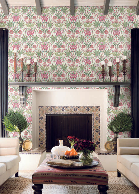 York Seaside Jacobean Beige/Green/Red Wallpaper