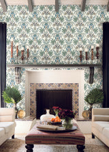 York Seaside Jacobean White/Green/Blue Wallpaper