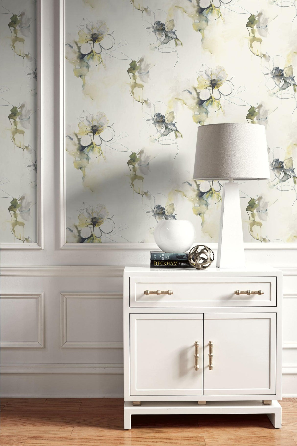 Seabrook Anemone Watercolor Floral Dark Ash And Canary Wallpaper