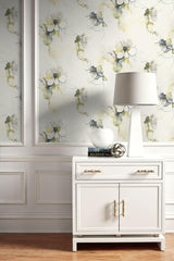 Seabrook Anemone Watercolor Floral Dark Ash And Canary Wallpaper