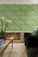 Seabrook Geo Inlay Chartreuse And Basil Wallpaper