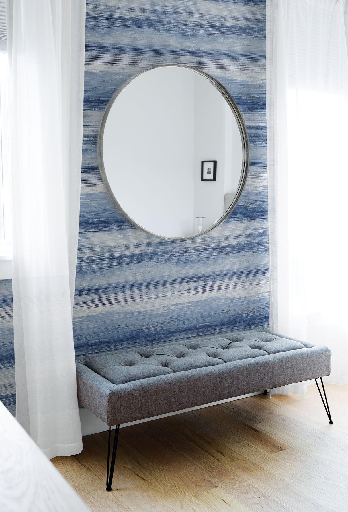 Seabrook Sunset Stripes Moody Blue And Frost Wallpaper
