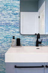 Seabrook Watercolor Waves French Navy And Aqua Wallpaper