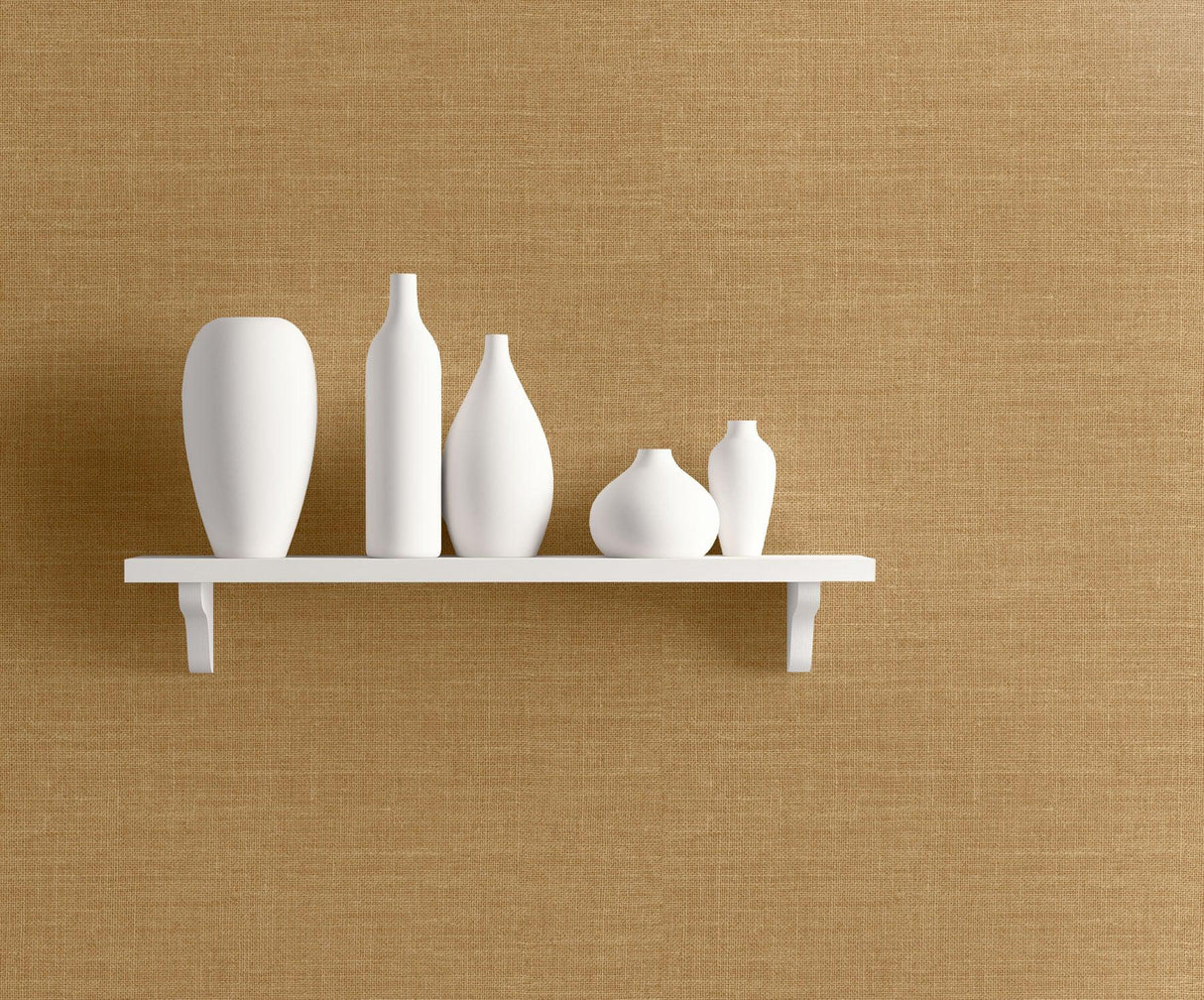 Seabrook Hopsack Embossed Vinyl Honey Brown Wallpaper
