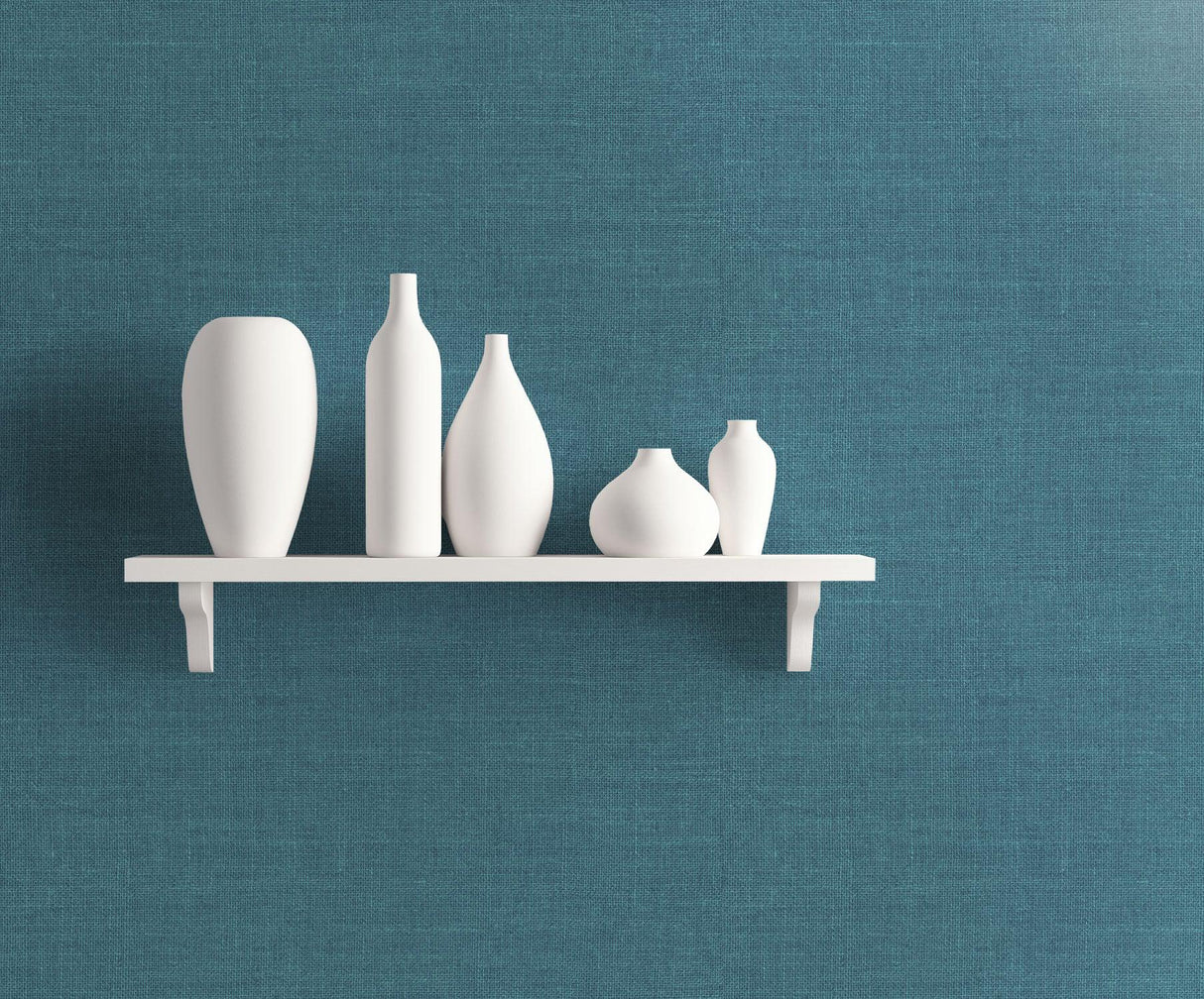 Seabrook Hopsack Embossed Vinyl Victorian Teal Wallpaper