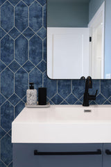 Seabrook Geo Faux Denim Blue And Metallic Silver Wallpaper