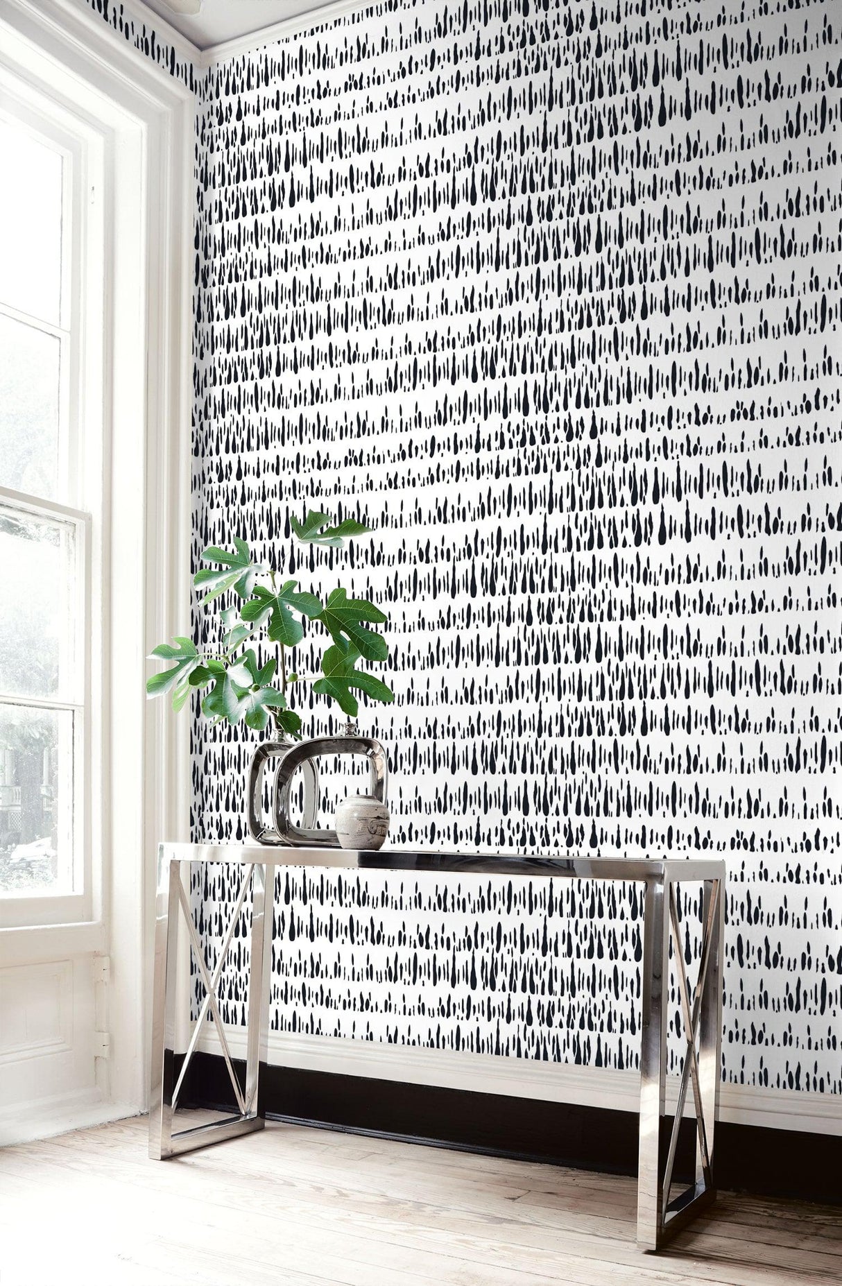 Seabrook Brush Marks Black And White Wallpaper