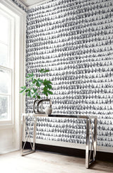 Seabrook Brush Marks Black And White Wallpaper