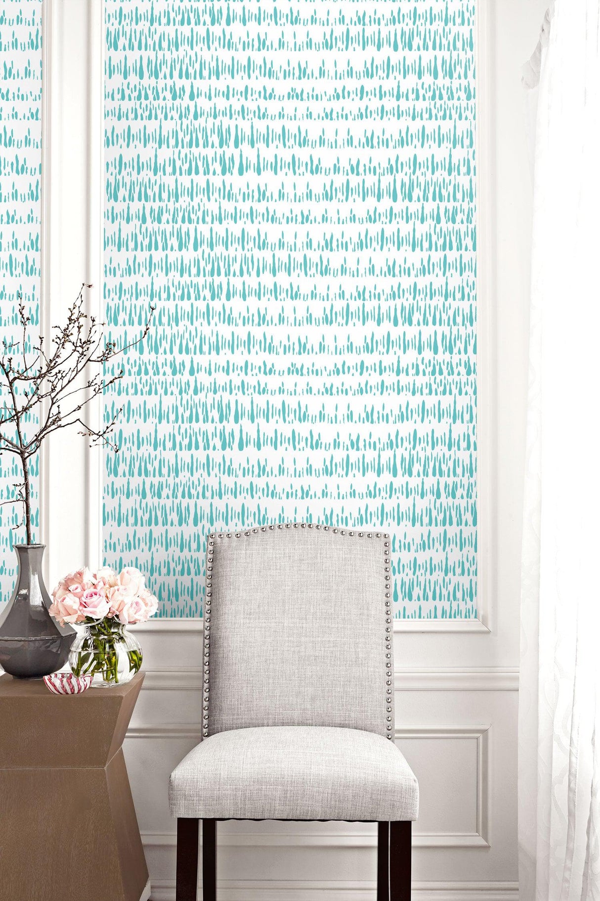 Seabrook Brush Marks Teal And White Wallpaper