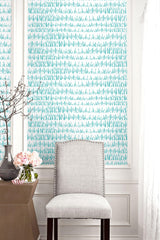 Seabrook Brush Marks Teal And White Wallpaper