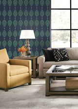 Seabrook Mirasol Palm Frond Midnight Blue And Spearmint Wallpaper